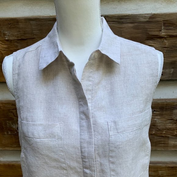 Chico's Washable linen Side Slit Tunic Top Shirt Natural tan Sz 0 (4) Small - Picture 8 of 13